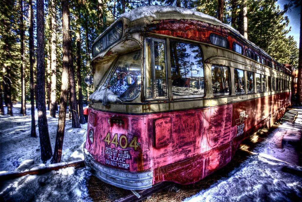 This is the train cabin that is stored for the museum use