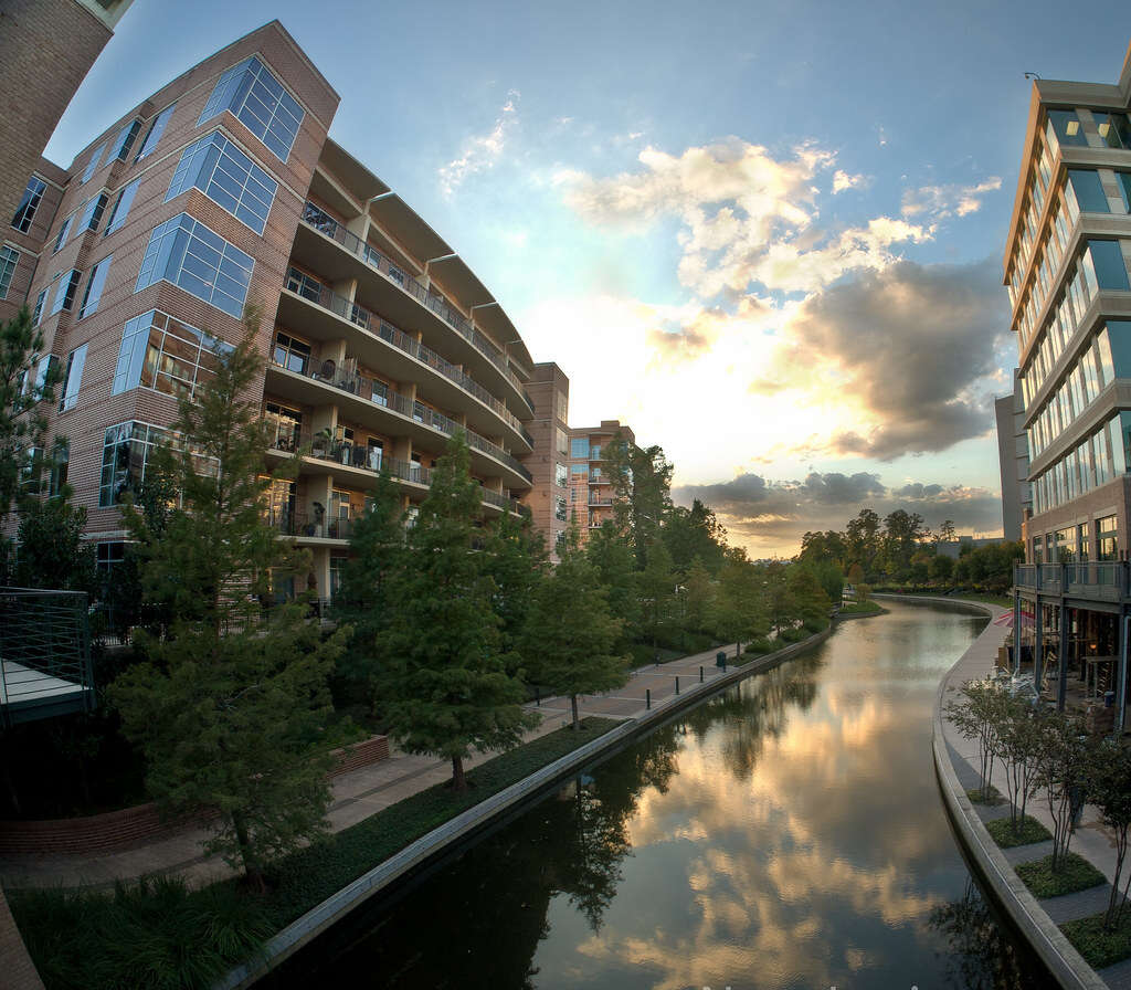 The Woodlad Waterway is the beautiful place, the lake is crossing between the buildings