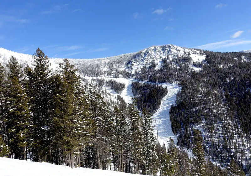 Mountains covers with a layer of snow and trees while presenting an amazing view