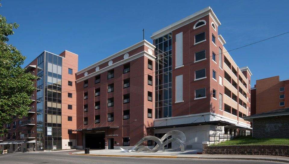 The Short street of Columbia, consist of big buildings and parking areas.