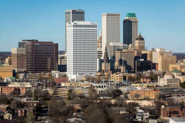 The beautiful view of the downtown of Tulsa under the blue sky looks attractive