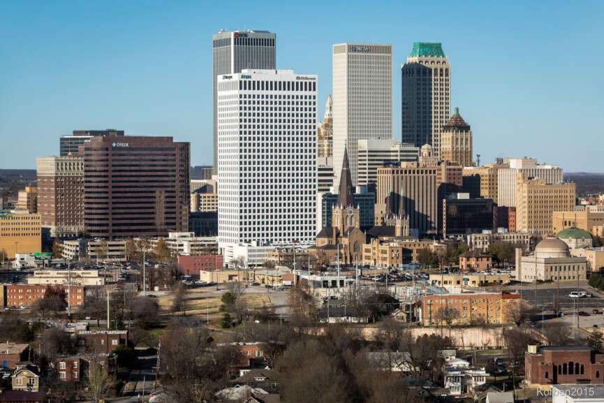 The beautiful view of the downtown of Tulsa under the blue sky looks attractive