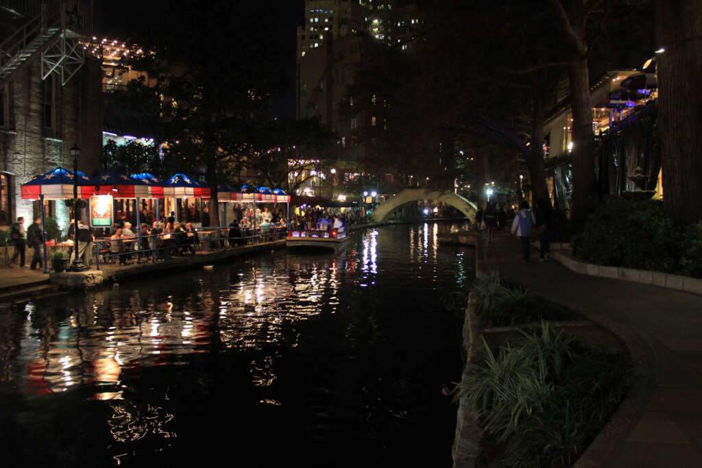 The night view enjoying people at River Walk of San Antonio